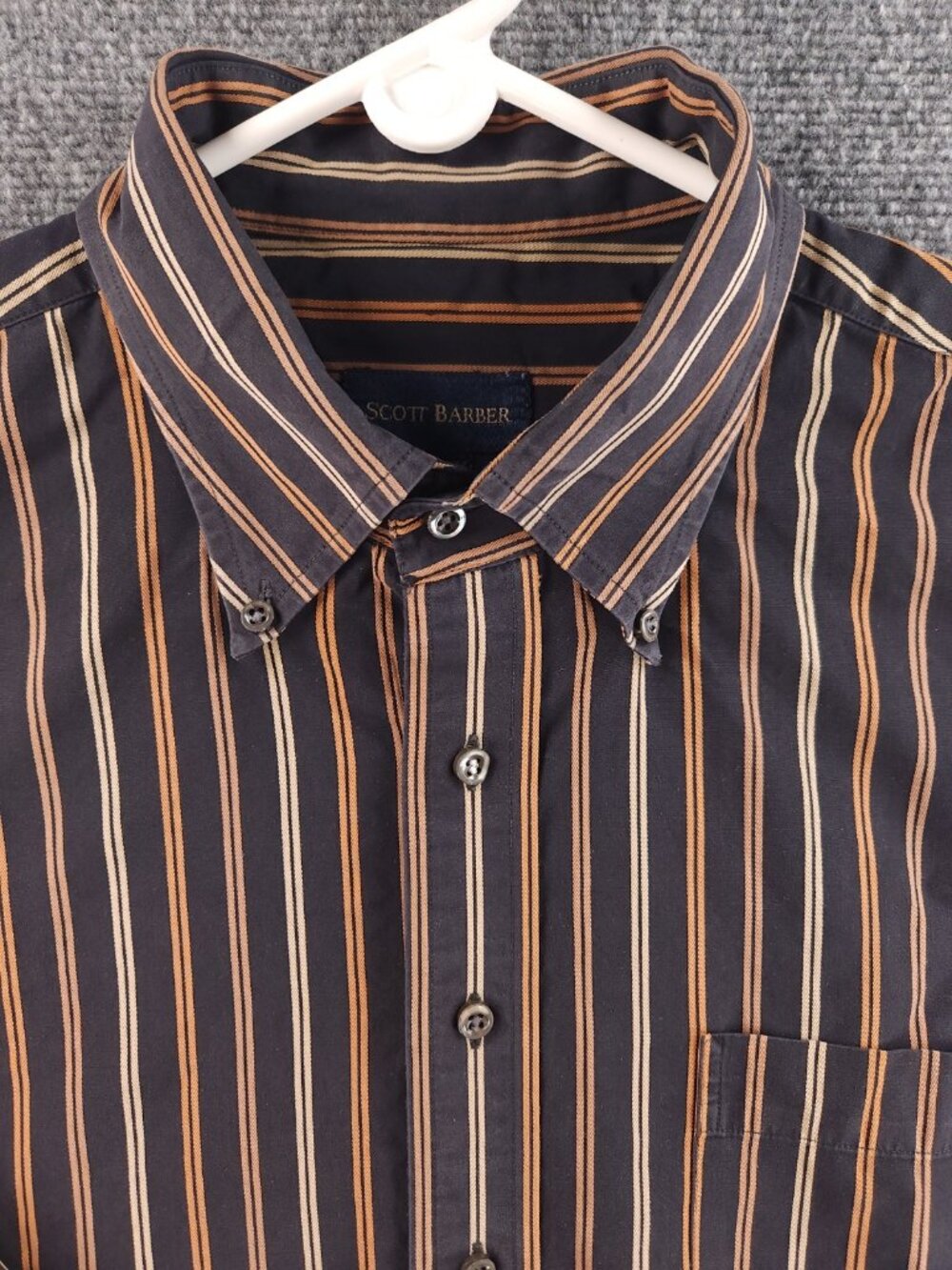 Scott Barber Striped Navy Blue Orange Long Sleeve Button Up Shirt Men Cotton 2XL